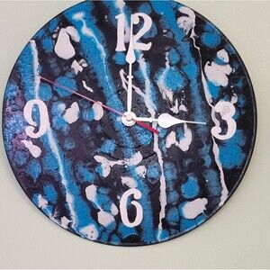 Hand Crafted Abstract Hanging Wall Clock Analog  Vinyl Record Fluid Art Decor